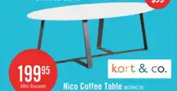 The Brick Kort & Co. Nico 51 Modern Oval Coffee Table - White Sinetered Stone with Dark Grey Metal Legs offer