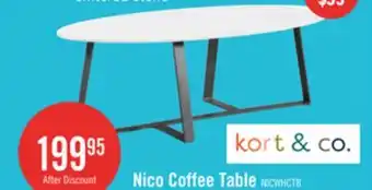 The Brick Kort & Co. Nico 51 Modern Oval Coffee Table - White Sinetered Stone with Dark Grey Metal Legs offer
