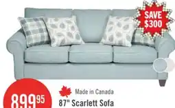 The Brick Made in Canada Scarlett 87 Chenille Fabric Sofa with Rolled Arms and Accent Pillows - Marine Blue offer