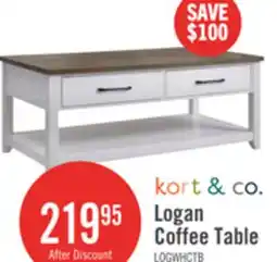 The Brick Kort & Co. Logan 47.25 Traditional Coffee Table with Storage and Shelf - White and Walnut Oak offer