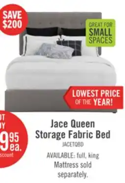 The Brick Jace Upholstered Storage Platform Bed in Taupe Fabric, Tufted - Queen Size offer