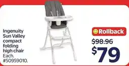 Walmart Ingenuity Sun Valley compact folding high chair offer