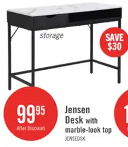 The Brick Jensen 40 Desk with Marble-Look Top and Storage – Black offer