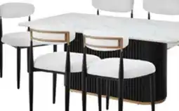The Brick Kort & Co. Capri 7pc Dining Set with Table & 6 Chairs, Gold Accent, Pedestal Base, 72W - Black offer