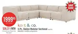 The Brick Kort & Co. Oaklyn Modular 5-Piece Fabric Sectional with Tufted Seat Cushions - Beige offer