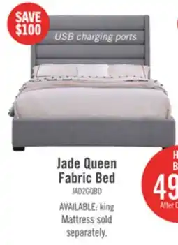 The Brick Jade Upholstered Platform Bed with USB Ports in Grey Fabric - Queen Size offer