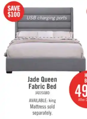 The Brick Jade Upholstered Platform Bed with USB Ports in Grey Fabric - Queen Size offer