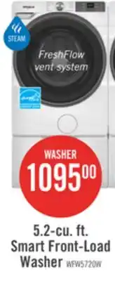 The Brick Whirlpool 5.2 Cu. Ft. Smart Front-Load Washer with FreshFlow Vent System - White - WFW5720RW offer