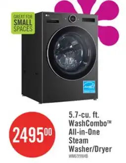 The Brick LG 5.7 Cu. Ft. Smart Front-Load High-Efficiency Steam All-in-One Laundry - Black Steel - WM6998HBA offer