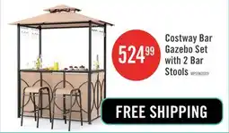 The Brick Costway 6.5 X 4 X 8 Ft Grill Gazebo Set With 2 Bar Stools, Tempered Glass Bar Table Brown offer