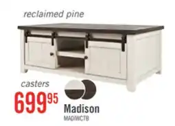 The Brick Madison 50 Rustic Coffee Table With Storage, Shelf and Casters - White Wood offer
