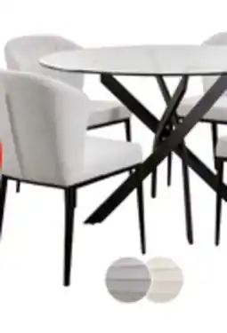 The Brick Zoe 5pc Dining Set with Table & 4 Chairs, Glass Top, Metal Geometric Base, 47W Round - Black & Grey offer