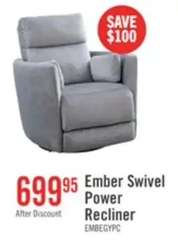 The Brick Ember 36 Fabric Swivel Power Reclining Chair - Silver Cotton offer