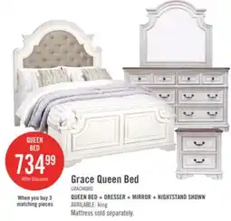 The Brick Grace Panel Bed with Headboard & Frame, Wooden, Fabric, Antique White - Queen Size offer