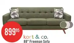 The Brick Kort & Co. Freeman 88 Linen-Look Fabric Sofa with Wood Base and Tufted Back Cushions - Avocado Green offer