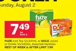 Rexall FUZE Iced Tea 12x341mL or DOLE Juices or Drinks 12x340mL offer