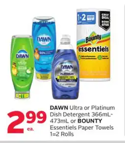 Rexall DAWN Ultra or Platinum Dish Detergent 366mL- 473mL or BOUNTY Essentiels Paper Towels 1=2 Rolls offer
