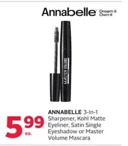 Rexall ANNABELLE 3-In-1 Sharpener, Kohl Matte Eyeliner, Satin Single Eyeshadow or Master Volume Mascara offer