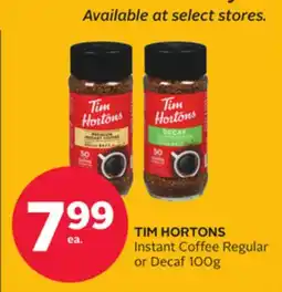 Rexall TIM HORTONS Instant Coffee Regular or Decaf offer