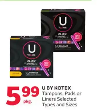 Rexall U BY KOTEX Tampons, Pads or Liners offer