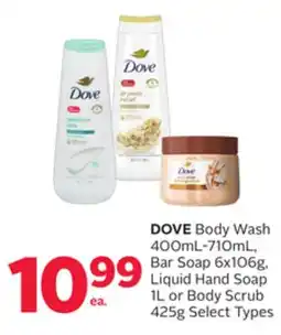 Rexall DOVE Body Wash 400mL-710mL, Bar Soap 6x106g, Liquid Hand Soap 1L or Body Scrub 425g offer