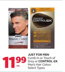 Rexall JUST FOR MEN Comb-In or Touch of Grey or CONTROL GX Men's Hair Colour offer