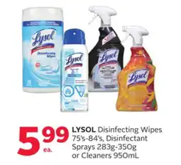Rexall LYSOL Disinfecting Wipes 75's-84's, Disinfectant Sprays 283g-350G or Cleaners 950mL offer