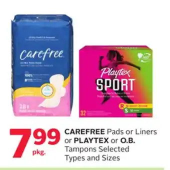 Rexall CAREFREE Pads or Liners or PLAYTEX or O.B. Tampons offer