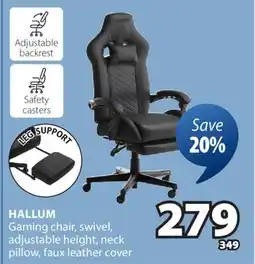 JYSK HALLUM Gaming chair, swivel, adjustable height, neck pillow, faux leather cover offer
