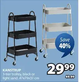 JYSK KANSTRUP 3-tier trolley, black or light sand offer