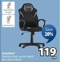JYSK RANDRUP Gaming chair, swivel, black/grey faux leather offer