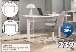 JYSK LUNDTOFT Pneumatic height adjustable desk offer