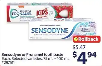 Walmart Sensodyne or Pronamel toothpaste offer