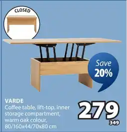 JYSK VARDE Coffee table, lift-top, inner storage compartment, warm oak colour offer