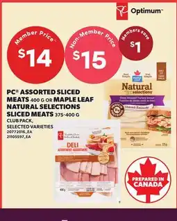 Independent City Market PC ASSORTED SLICED MEATS, 400 G OR MAPLE LEAF NATURAL SELECTIONS SLICED MEATS offer