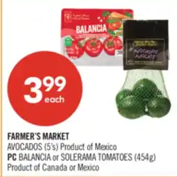 Shoppers Drug Mart FARMER'S MARKET AVOCADOS (5's) Product of Mexico PC BALANCIA or SOLERAMA TOMATOES (454g) offer