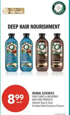 Shoppers Drug Mart HERBAL ESSENCES PURE PLANTS or BIO RENEW HAIR CARE PRODUCTS offer