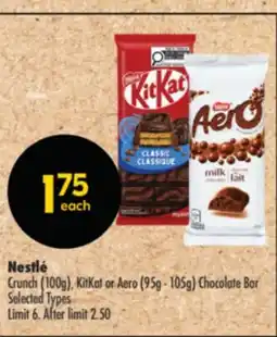 Shoppers Drug Mart Nestlé Crunch (100g), KitKat or Aero (95g - 105g) Chocolate Bar offer