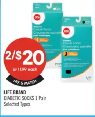Shoppers Drug Mart LIFE BRAND DIABETIC SOCKS 1 Pair offer