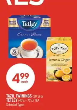 Shoppers Drug Mart TAZO, TWININGS (20's) or TETLEY (40's - 72's) TEA offer