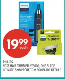 Shoppers Drug Mart PHILIPS NOSE HAIR TRIMMER NT3000, ONE BLADE INTIMATE SKIN PROTECT or 360 BLADE REFILLS offer