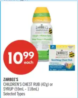 Shoppers Drug Mart ZARBEE'S CHILDREN'S CHEST RUB (42g) or SYRUP (59mL - 118mL) offer
