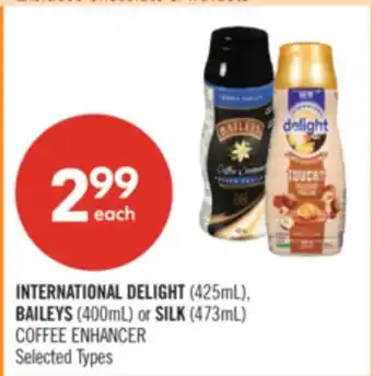 Shoppers Drug Mart INTERNATIONAL DELIGHT (425mL), BAILEYS (400mL) or SILK (473mL) COFFEE ENHANCER offer