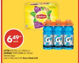Shoppers Drug Mart LIPTON ICED TEA (12 x 340mL) or GATORADE SPORT DRINK (6 x 591mL) offer
