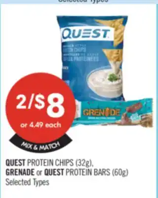 Shoppers Drug Mart QUEST PROTEIN CHIPS (32g). GRENADE or QUEST PROTEIN BARS (60g) offer