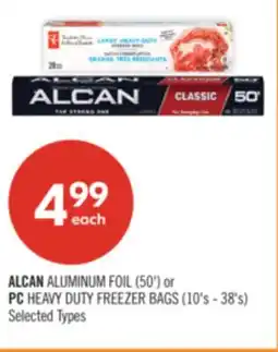 Shoppers Drug Mart ALCAN ALUMINUM FOIL (50') or PC HEAVY DUTY FREEZER BAGS (10's - 38's) offer