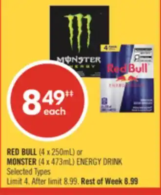 Shoppers Drug Mart RED BULL (4 x 250mL) or MONSTER (4 x 473mL) ENERGY DRINK offer