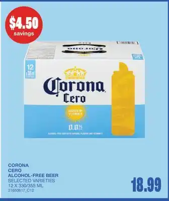 Wholesale Club CORONA CERO ALCOHOL-FREE BEER, 12 X 330/355 ML offer