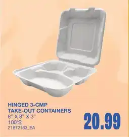 Wholesale Club HINGED 3-CMP TAKE-OUT CONTAINERS, 8 X 8 X 3 100'S offer