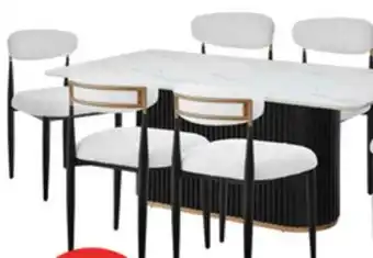The Brick Kort & Co. Capri 7pc Dining Set with Table & 6 Chairs, Gold Accent, Pedestal Base, 72W - White offer